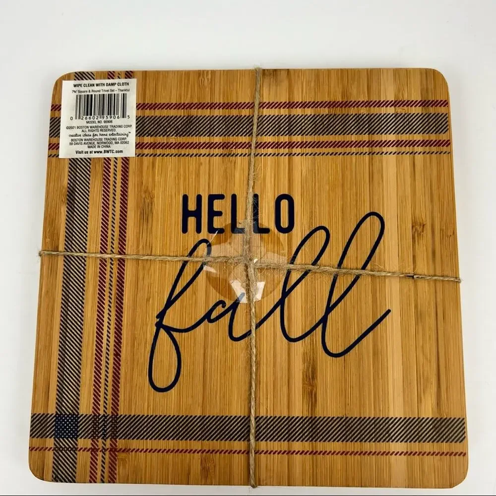 Fall Themed Dark Blue Wood Trivets - Set of Two - NWT